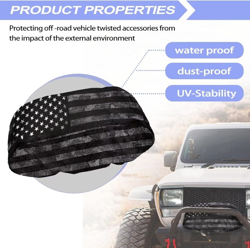 Mintulipy Gray Camo American Flag Winch Cover Universal Winch Protection Cover, Dust-Proof Winch Protective Cover for Indoor Outdoor 8500-17500 lbs - Image 5